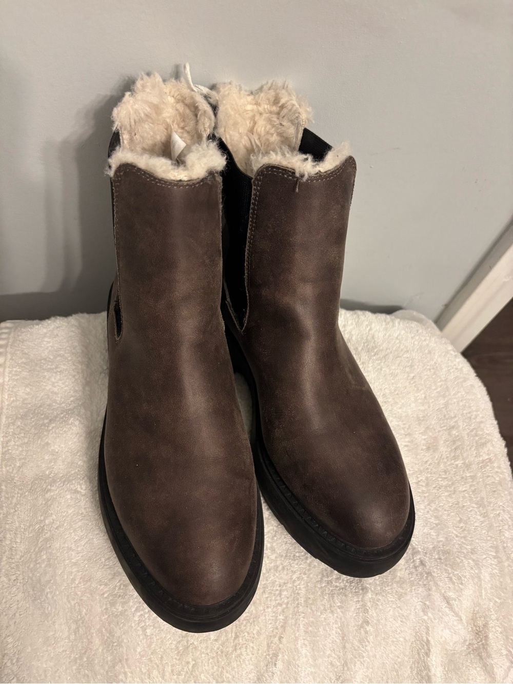 Women's Brown Suede Faux-Fur Ankle Heeled Boots